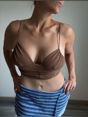 Urban Outfitters Brown Ribbed Crop Top Spaghetti Straps Party Medium